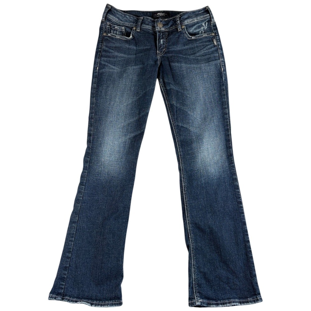 Silver Jeans Co Elyse Slim Bootcut Jeans 28x31 Dark Wash Western Distressed Y2K